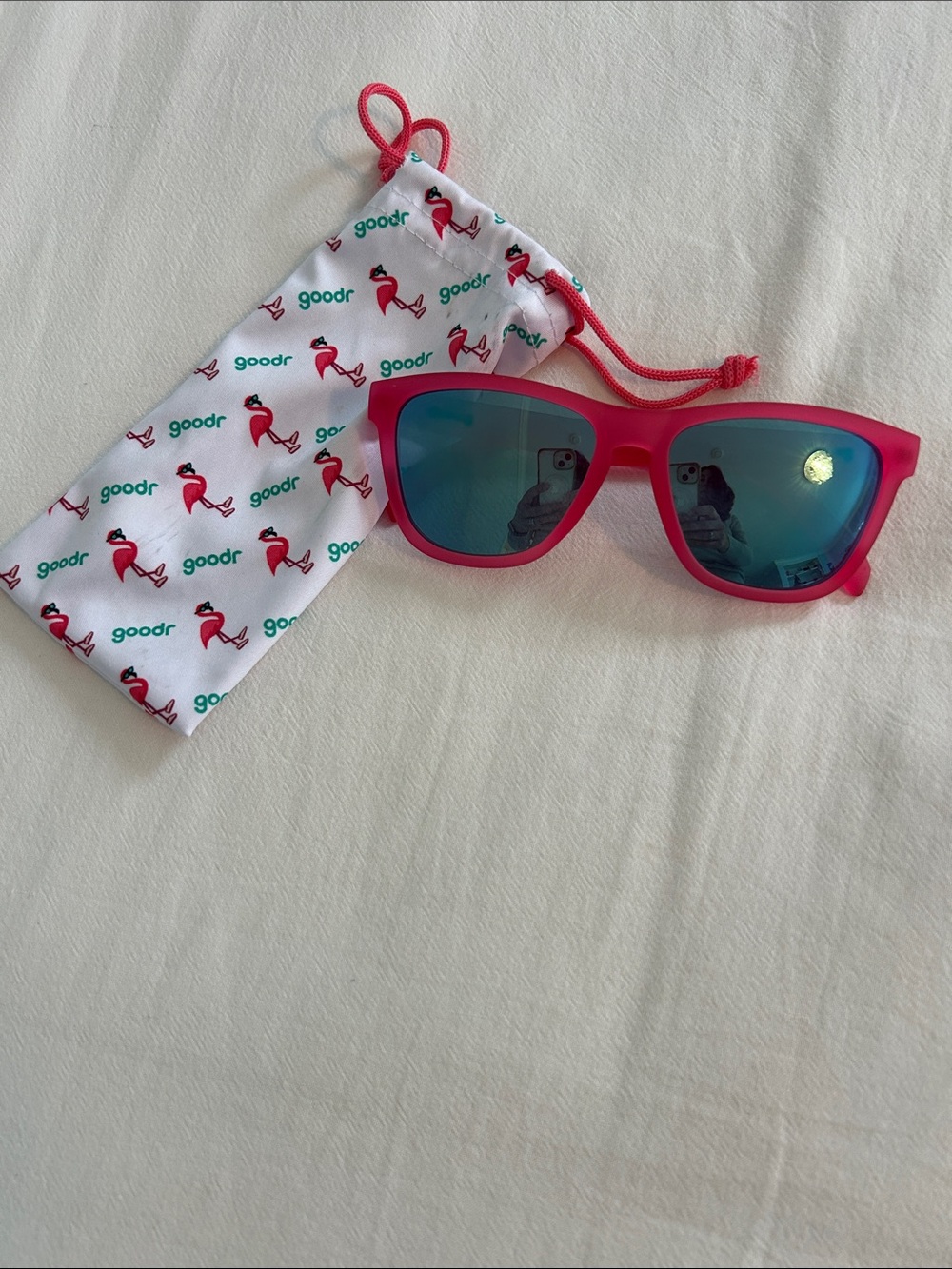 goodr Pink Frame Sunglasses with Blue Mirrored Lenses